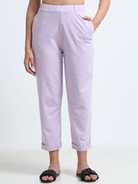 Light Purple Organic Cotton Womens Folded Fit Pant