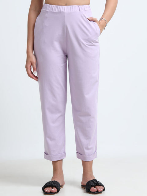 Light Purple Organic Cotton Womens Folded Fit Pant