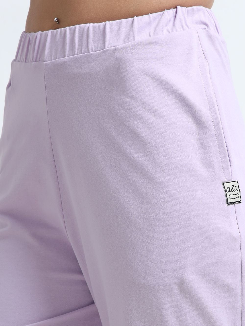 Light Purple Organic Cotton Womens Folded Fit Pant