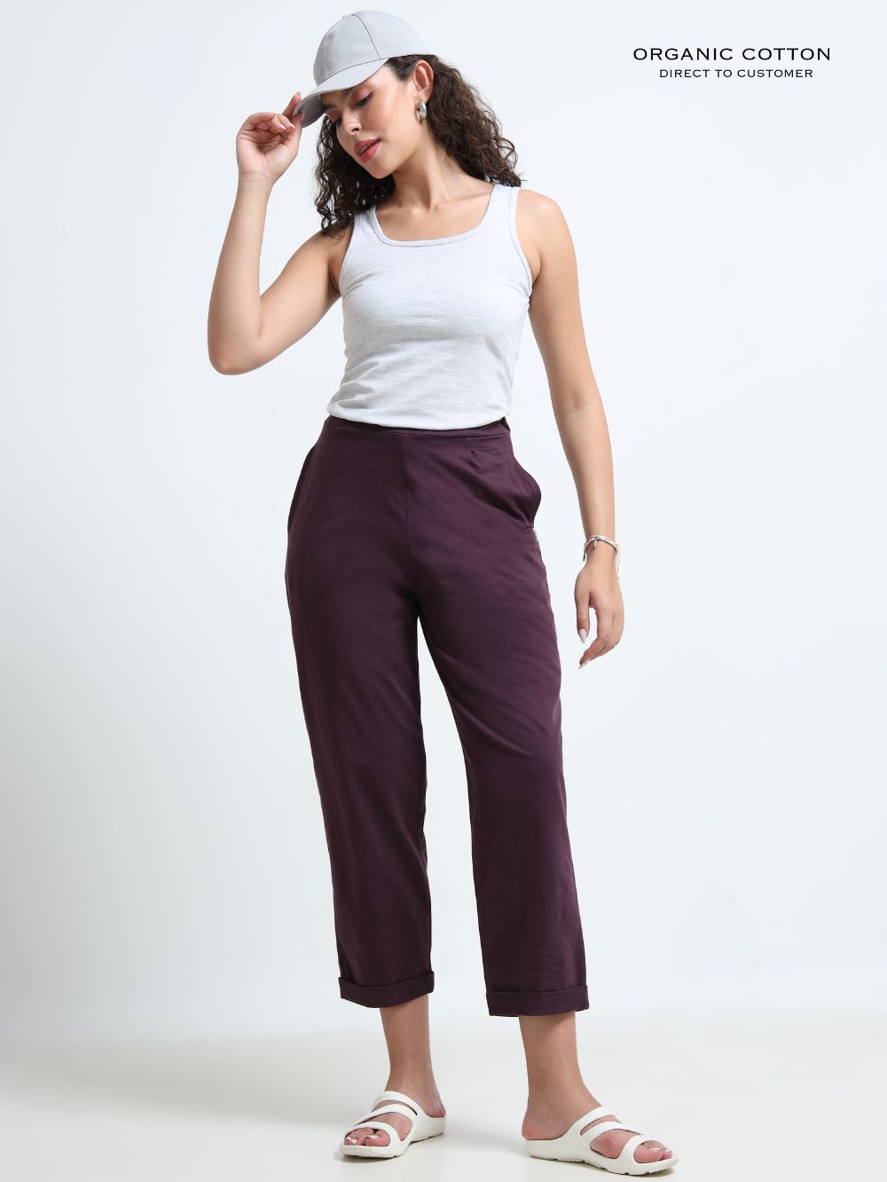 Wine Organic Cotton Womens Folded Fit Pant