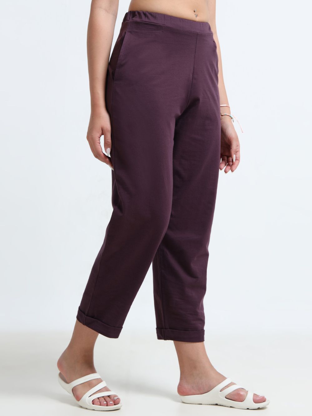 Wine Organic Cotton Womens Folded Fit Pant