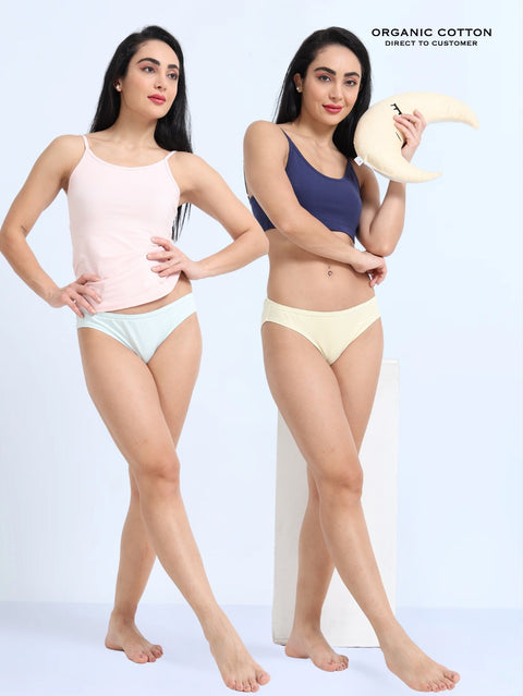 Baby yellow and Sky Light  Organic Cotton Bikini Panty for Women - Pack of 2