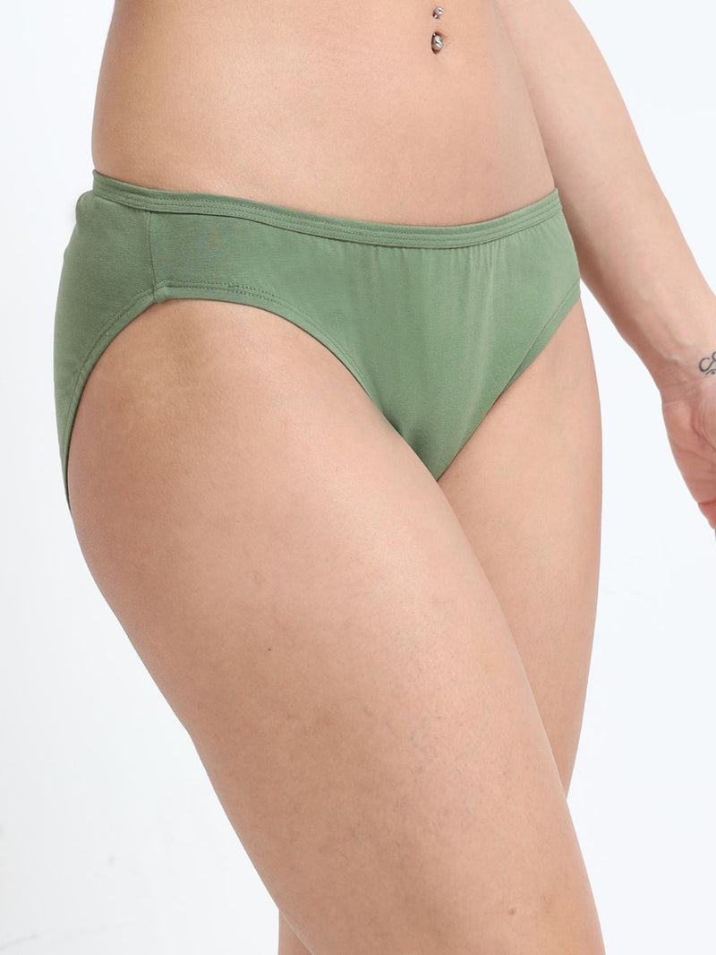 Apricot cream and Vineyard green Organic Cotton Bikini Panty for Women - Pack of 2
