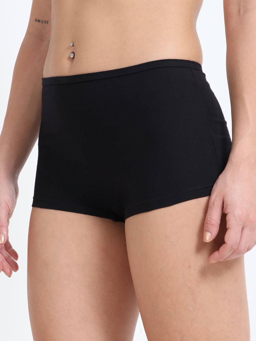 Black and Medieval Blue Organic Cotton Boy Shorts for Women - Pack of 2