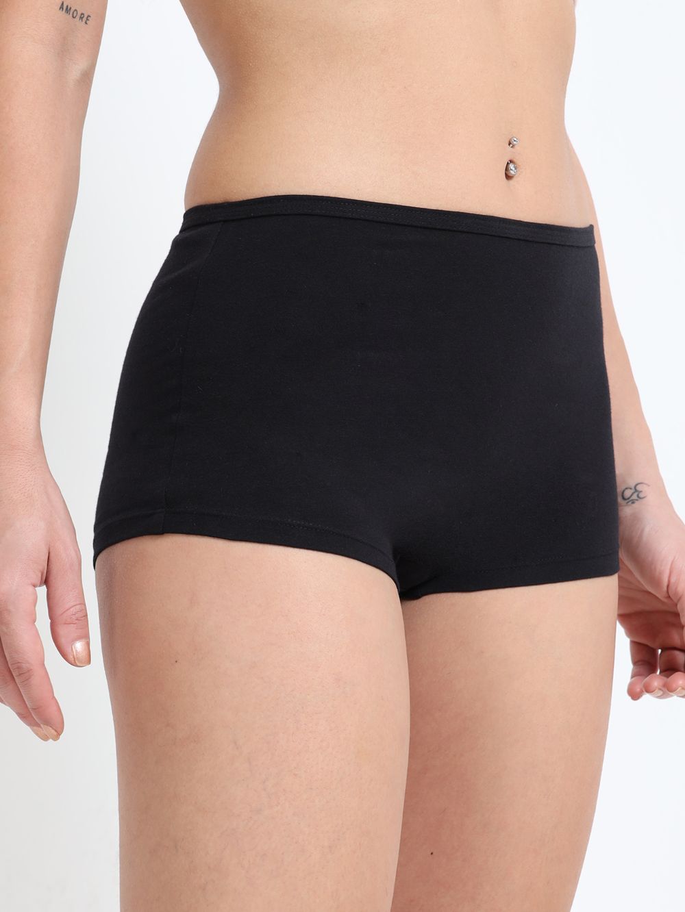 Black and Medieval Blue Organic Cotton Boy Shorts for Women - Pack of 2