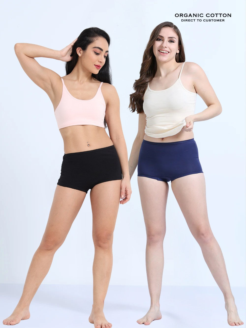 Black and Medieval Blue Organic Cotton Boy Shorts for Women - Pack of 2