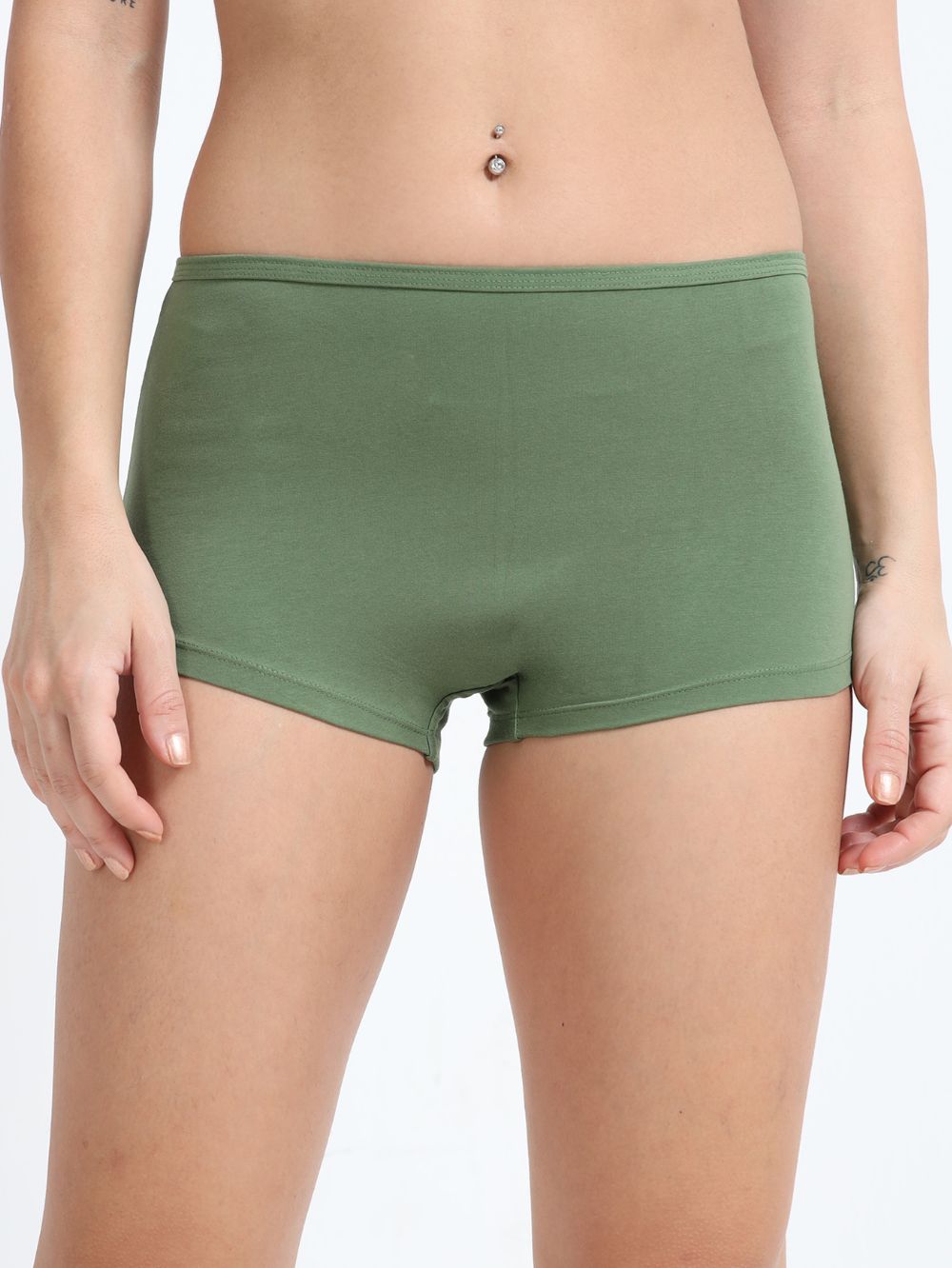 Red and Vineyard Green Organic Cotton Boy Shorts for Women - Pack of 2