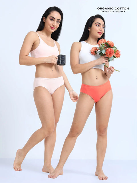 Dogwood pink and Living coral Organic Cotton Hipster Panty for Women - Pack of 2