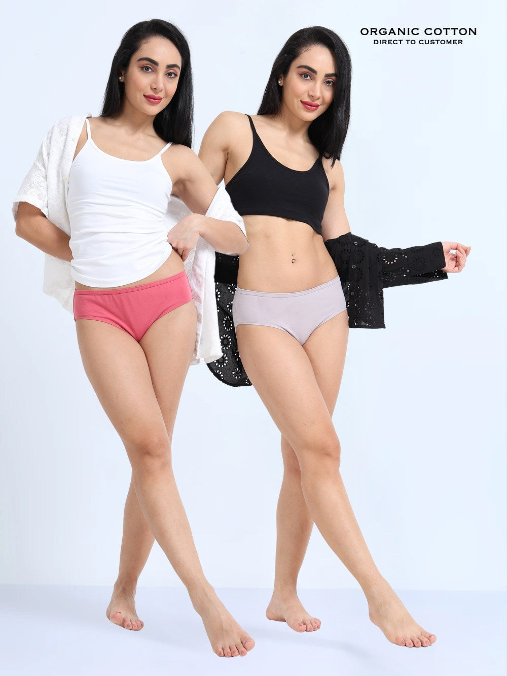 Gull grey and Magenta Organic Cotton Hipster Panty for Women - Pack of 2