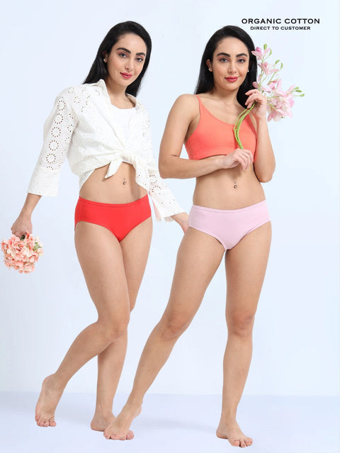 Pink and Red Organic Cotton Hipster Panty for Women - Pack of 2