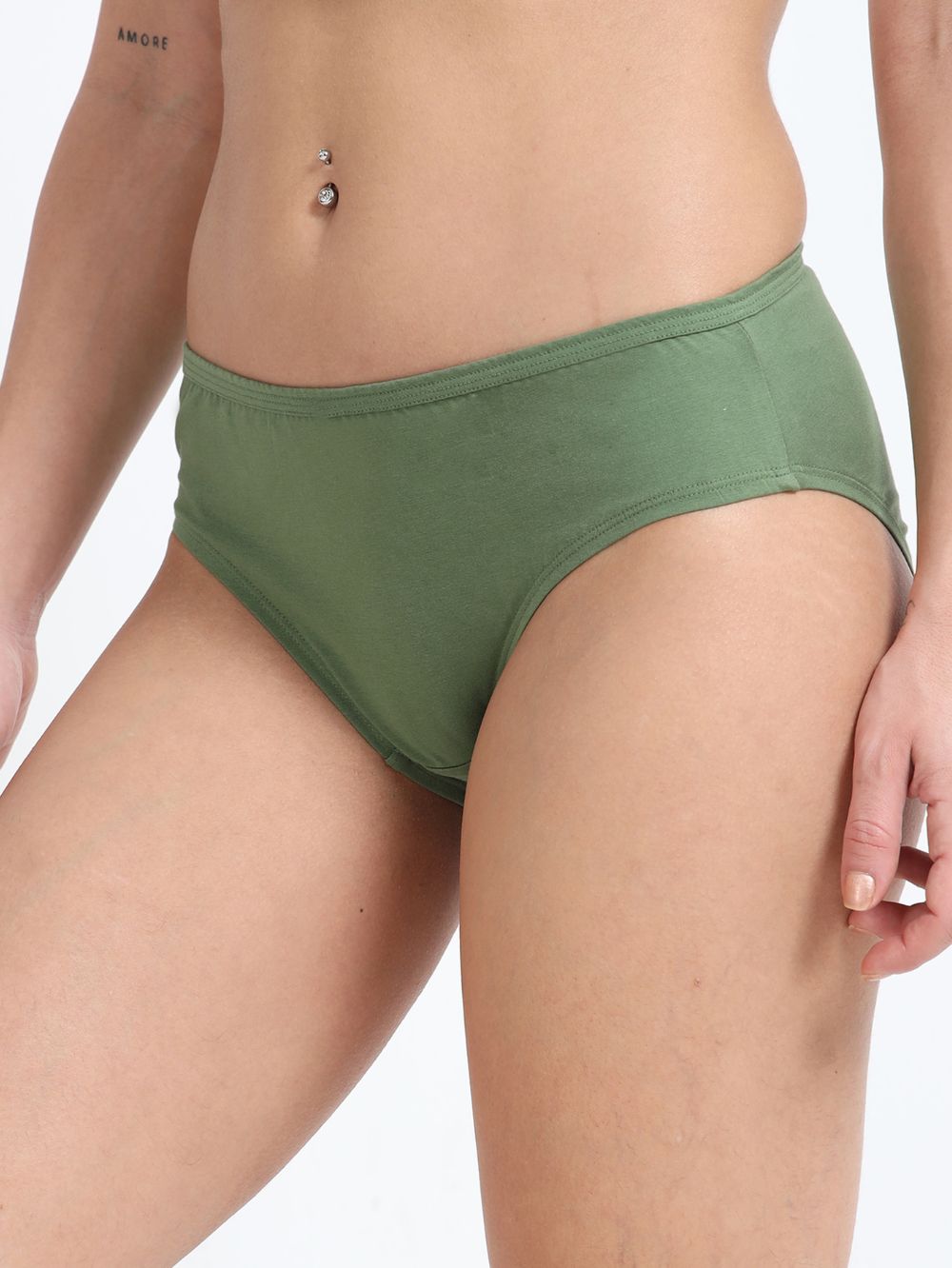 Apricot Cream and Vineyard Green Organic Cotton Mid-Waist Panty for Women - Pack of 2