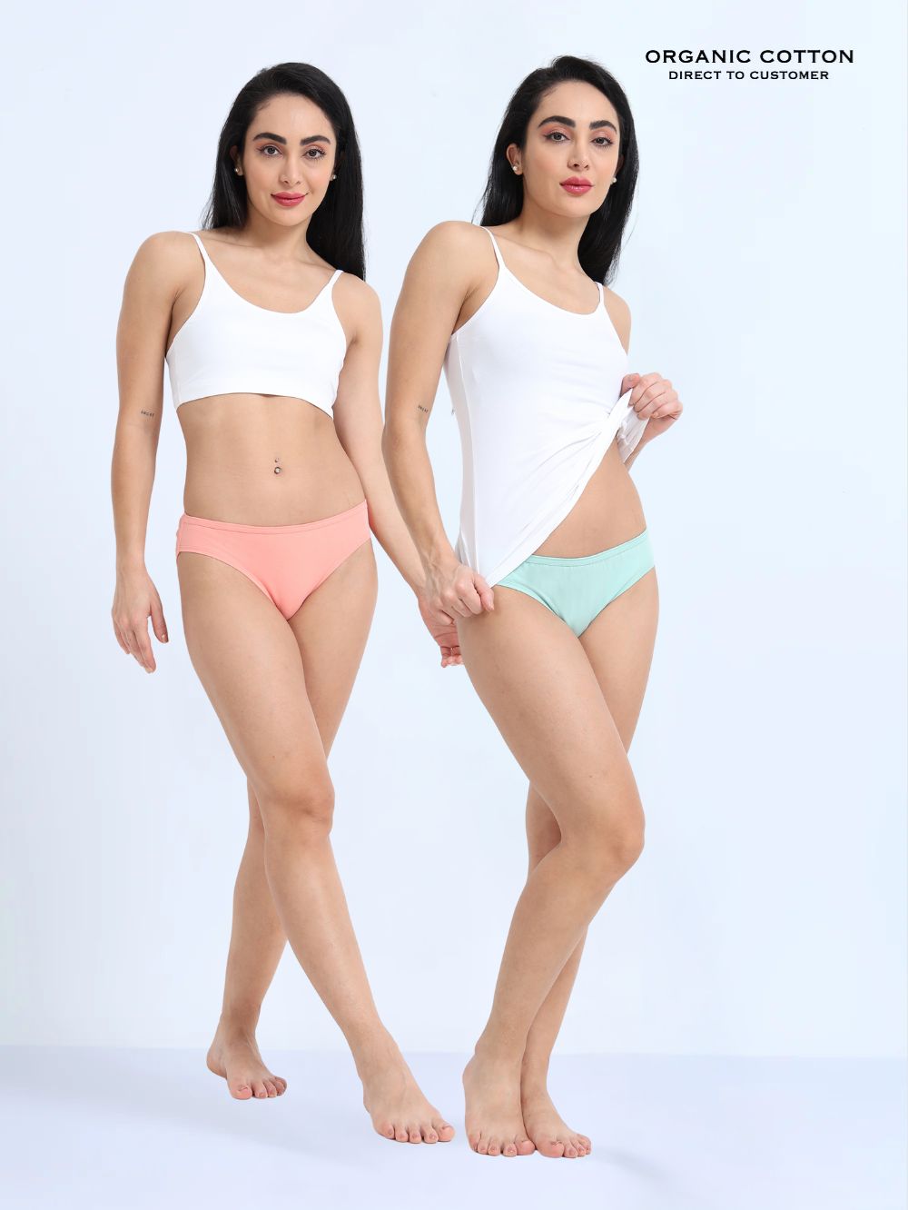 Peach Amber and Cameo green Organic Cotton Bikini Panty for Women - Pack of 2