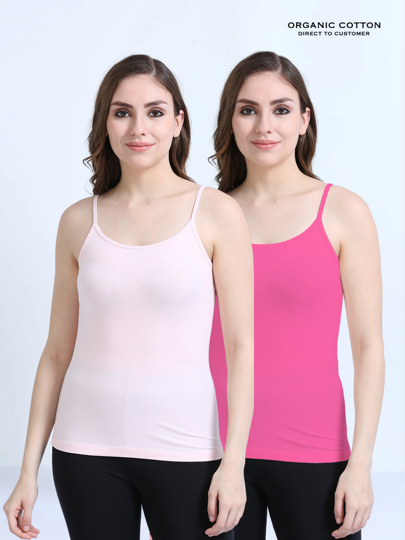 Dogwood Pink and Fandango Pink Thin-Strap Organic Cotton Camisole for Women - Pack of 2
