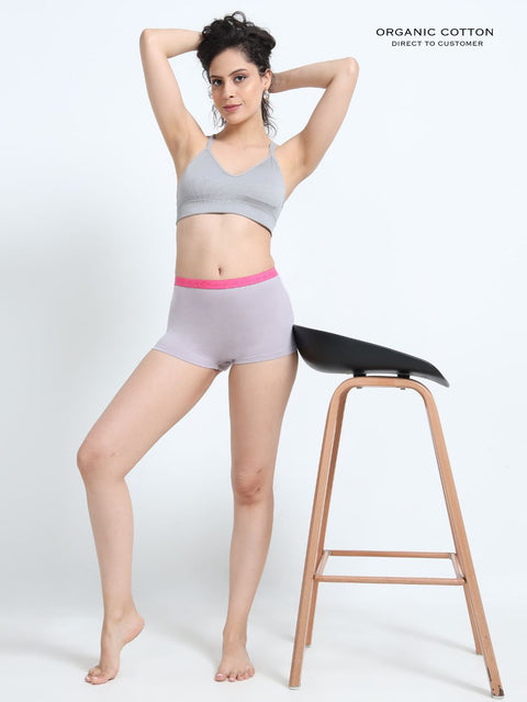 Gull Grey and Canary Green Organic Cotton Boy Shorts Outer Waistband for Women - Pack of 2
