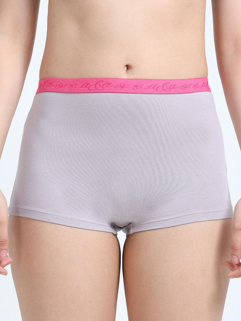 Gull Grey and Canary Green Organic Cotton Boy Shorts Outer Waistband for Women - Pack of 2