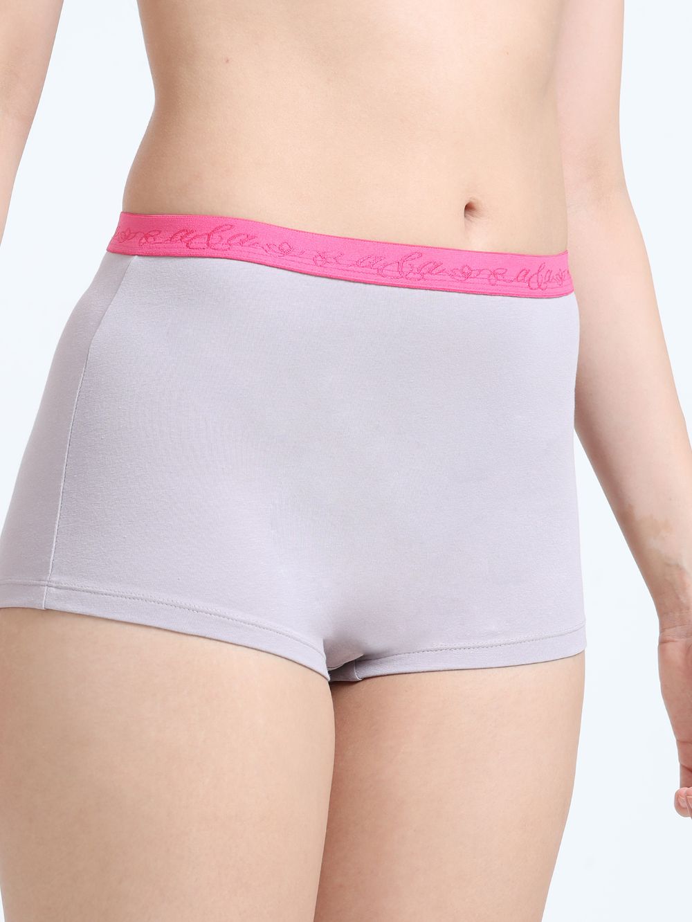Gull Grey and Canary Green Organic Cotton Boy Shorts Outer Waistband for Women - Pack of 2