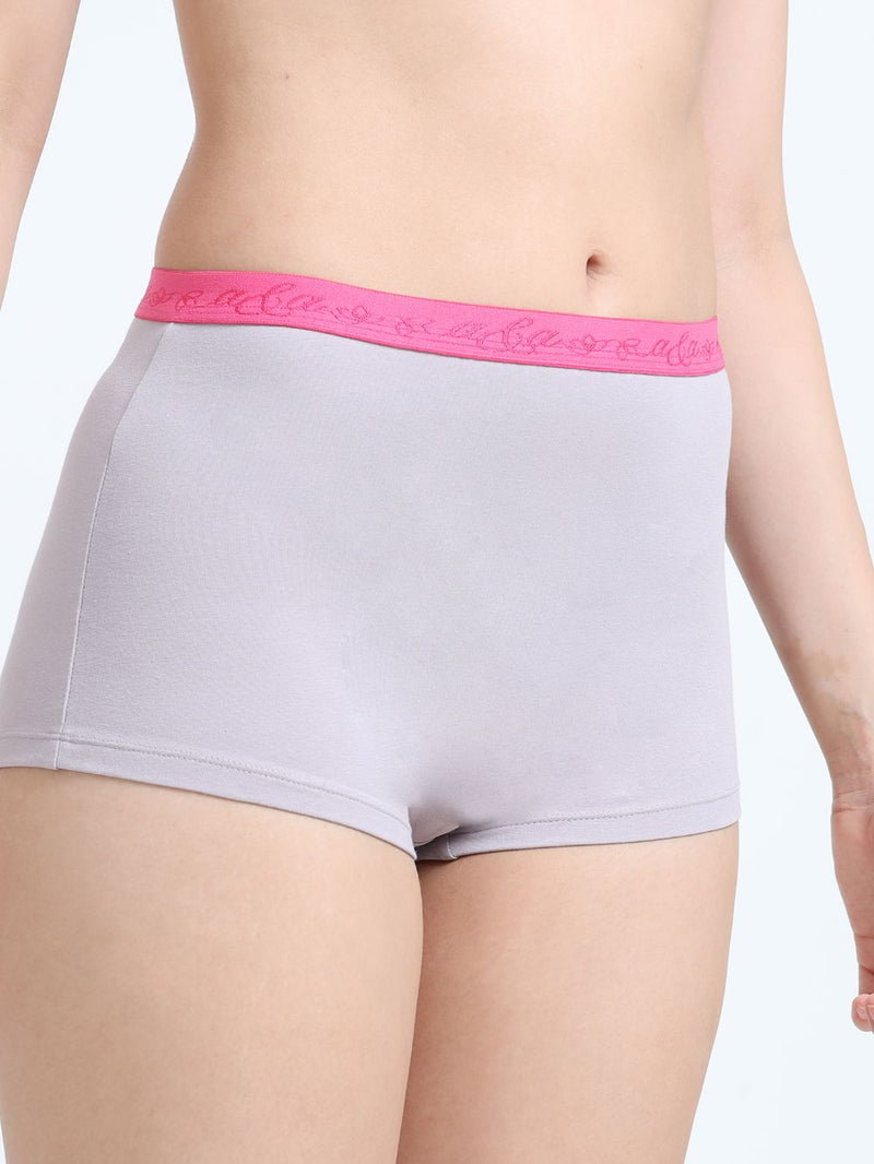 Gull Grey and Canary Green Organic Cotton Boy Shorts Outer Waistband for Women - Pack of 2