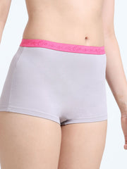 Gull Grey and Canary Green Organic Cotton Boy Shorts Outer Waistband for Women - Pack of 2