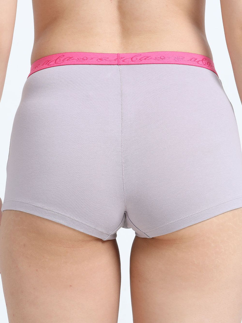 Gull Grey and Canary Green Organic Cotton Boy Shorts Outer Waistband for Women - Pack of 2