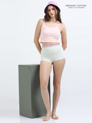 Gull Grey and Canary Green Organic Cotton Boy Shorts Outer Waistband for Women - Pack of 2