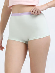 Gull Grey and Canary Green Organic Cotton Boy Shorts Outer Waistband for Women - Pack of 2