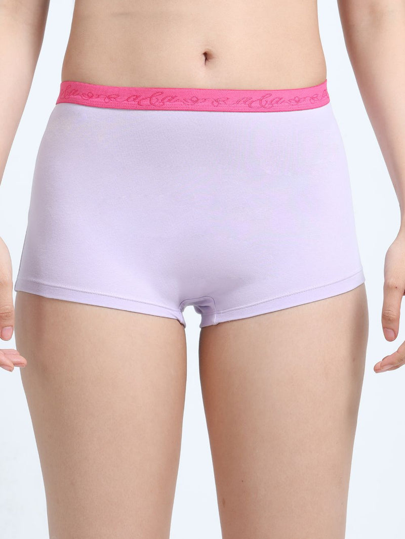 Orchid Petal and Dogwood Pink Organic Cotton Boy Shorts Outer Waistband for Women - Pack of 2