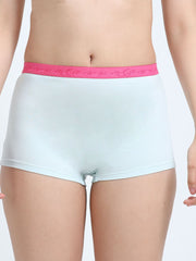 Sky Light and Peach Amber Organic Cotton Boy Shorts Outer Waistband for Women - Pack of 2