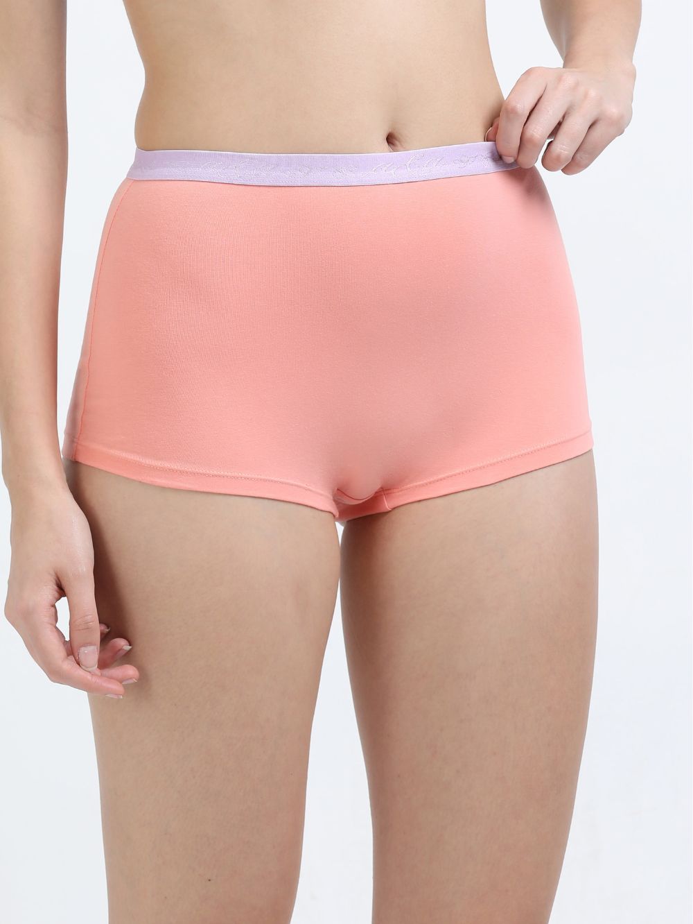 Sky Light and Peach Amber Organic Cotton Boy Shorts Outer Waistband for Women - Pack of 2
