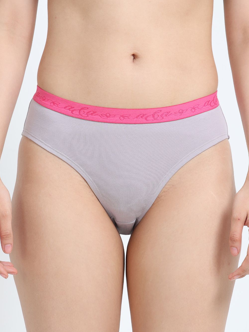Gull Grey and Canary Green Organic Cotton Mid-Waist Panty Outer Waistband for Women - Pack of 2