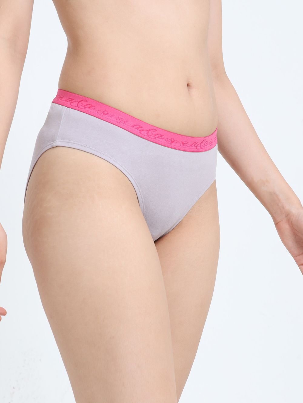 Gull Grey and Canary Green Organic Cotton Mid-Waist Panty Outer Waistband for Women - Pack of 2