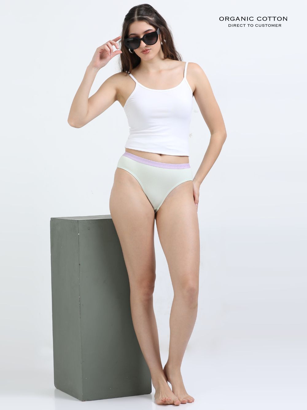 Gull Grey and Canary Green Organic Cotton Mid-Waist Panty Outer Waistband for Women - Pack of 2
