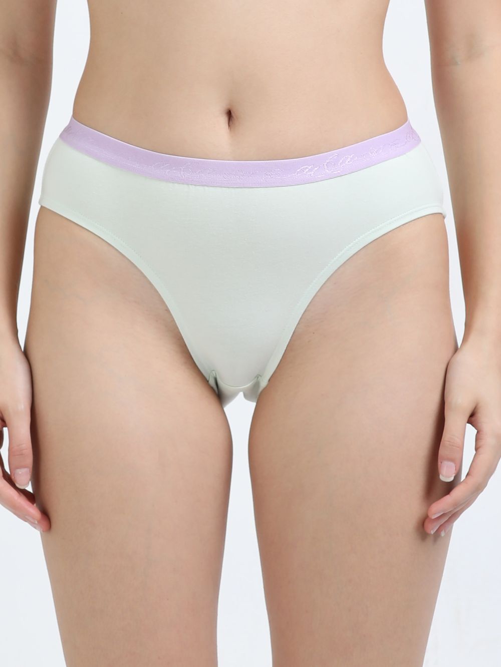 Gull Grey and Canary Green Organic Cotton Mid-Waist Panty Outer Waistband for Women - Pack of 2