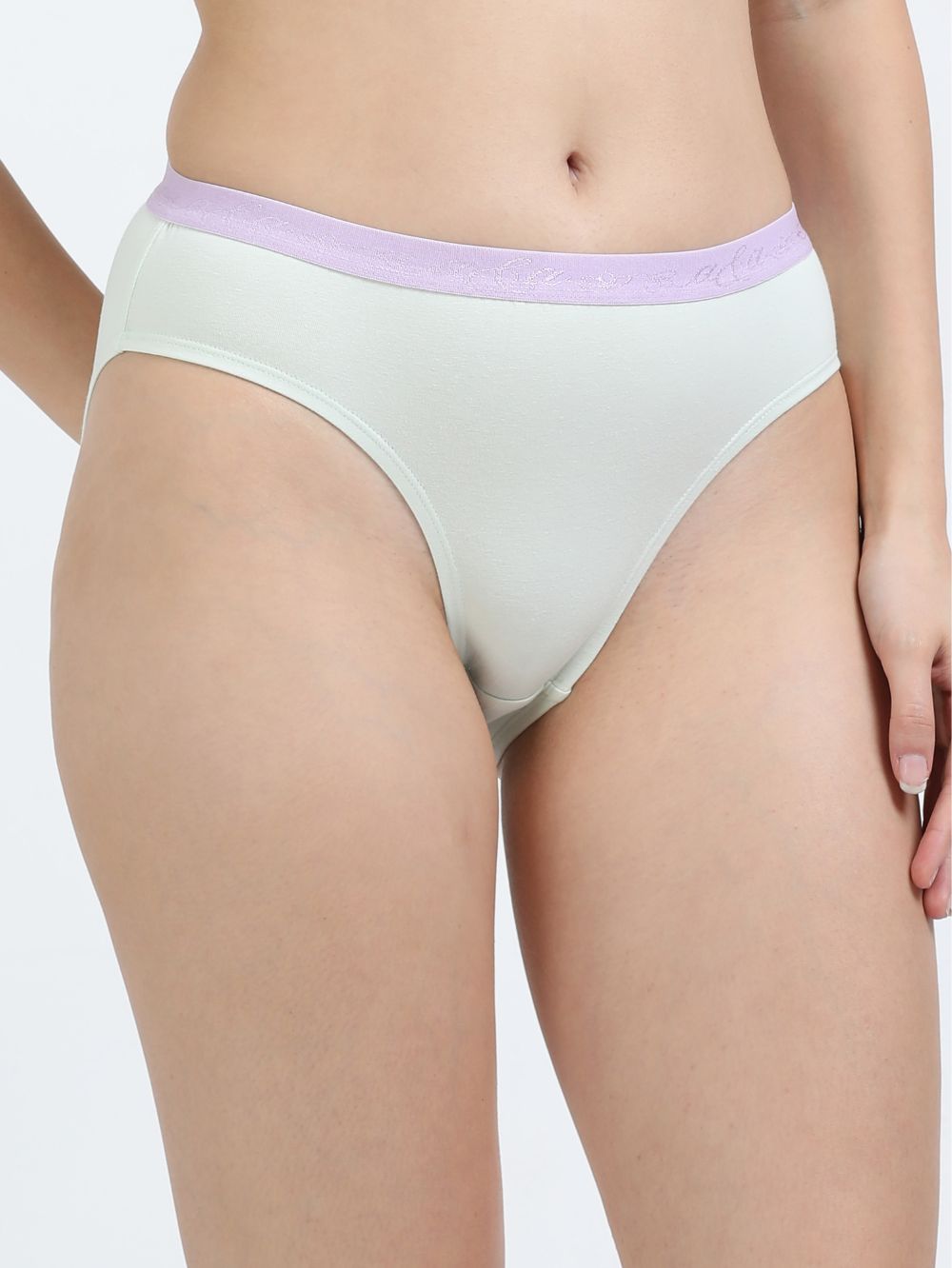 Gull Grey and Canary Green Organic Cotton Mid-Waist Panty Outer Waistband for Women - Pack of 2