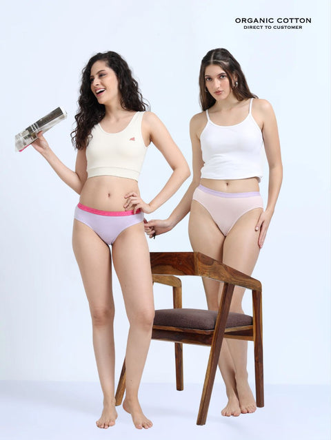 Orchid Petal and Dogwood Pink Organic Cotton Mid-Waist Panty Outer Waistband for Women - Pack of 2