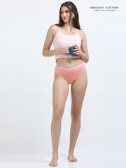 Sky Light and Peach Amber Organic Cotton Mid-Waist Panty Outer Waistband for Women - Pack of 2