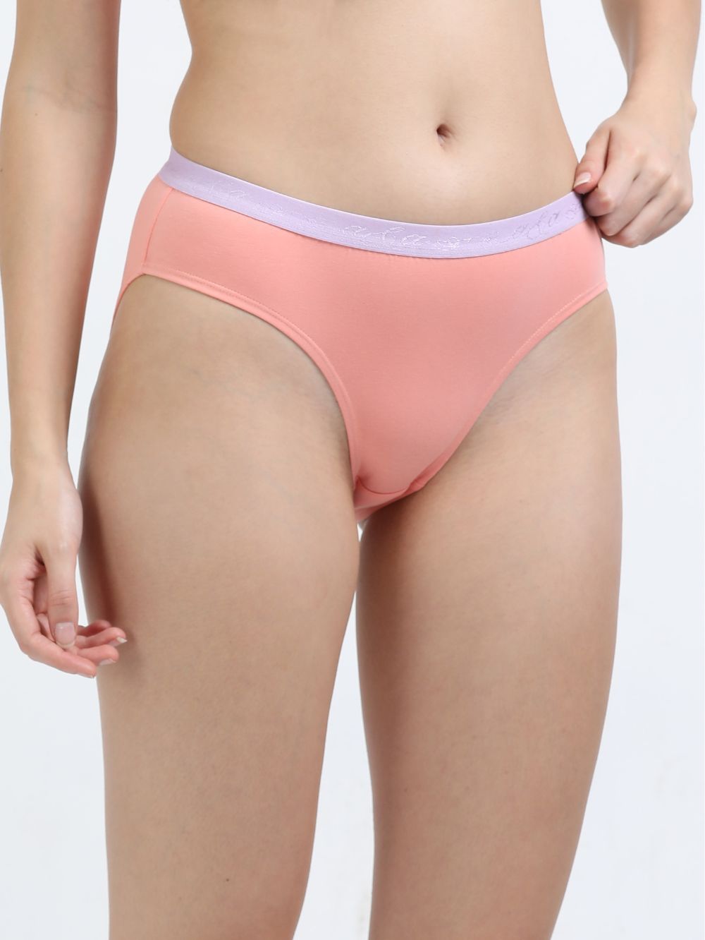Sky Light and Peach Amber Organic Cotton Mid-Waist Panty Outer Waistband for Women - Pack of 2
