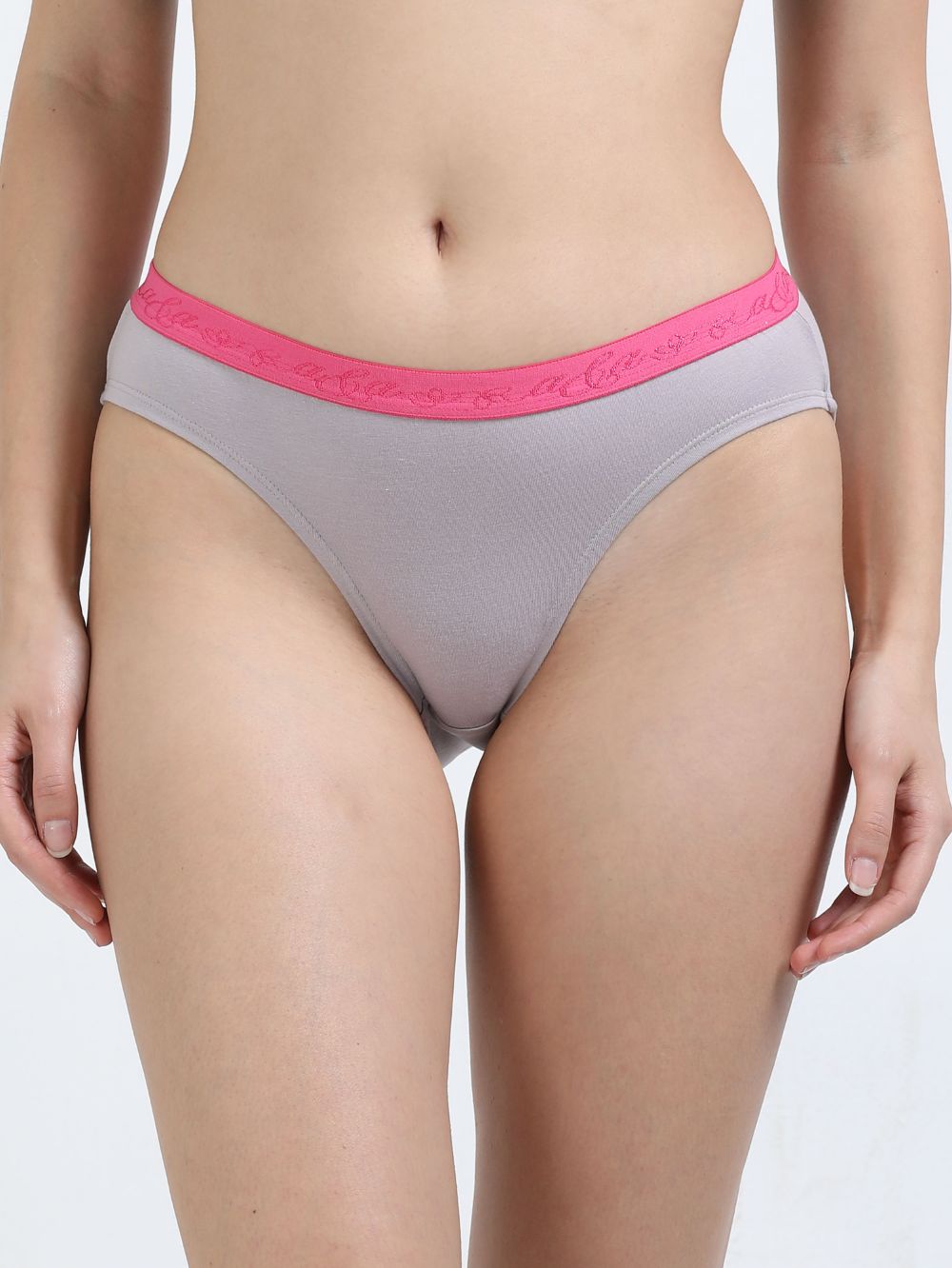 Gull Grey and Canary Green Organic Cotton Outer Waistband Bikini Panty for Women - Pack of 2