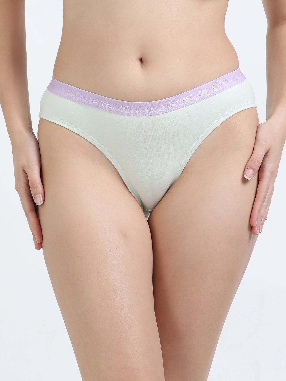 Gull Grey and Canary Green Organic Cotton Outer Waistband Bikini Panty for Women - Pack of 2