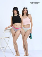 Gull Grey and Canary Green Organic Cotton Outer Waistband Bikini Panty for Women - Pack of 2