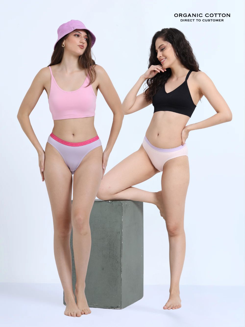 Orchid Petal and Dogwood Pink Organic Cotton Outer Waistband Bikini Panty for Women - Pack of 2