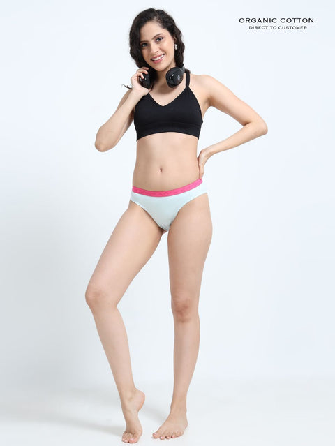 Sky Light and Peach Amber Organic Cotton Outer Waistband Bikini Panty for Women - Pack of 2