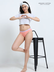 Sky Light and Peach Amber Organic Cotton Outer Waistband Bikini Panty for Women - Pack of 2