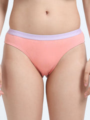 Sky Light and Peach Amber Organic Cotton Outer Waistband Bikini Panty for Women - Pack of 2