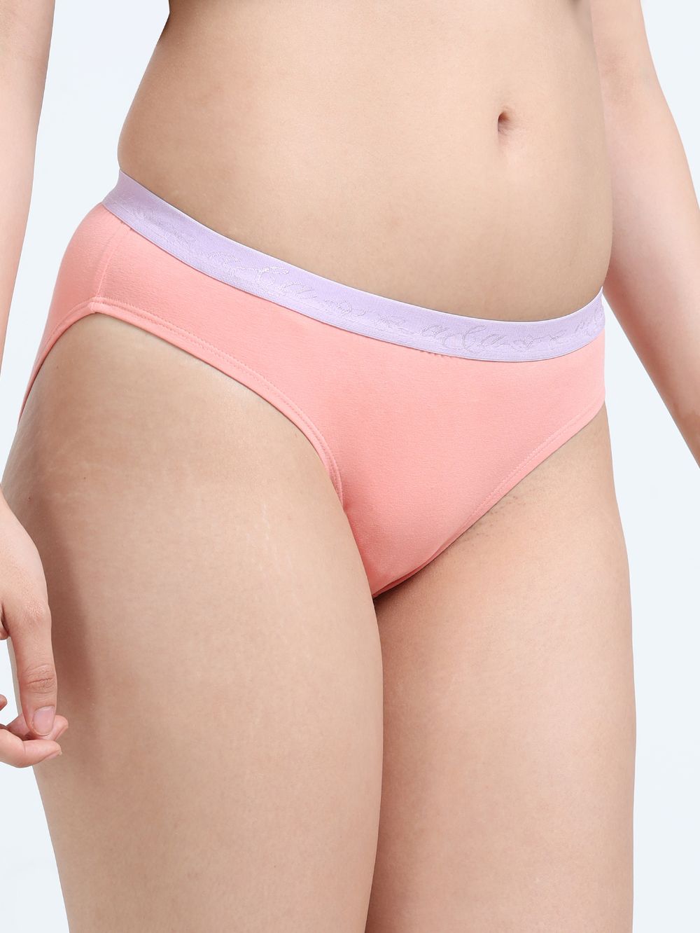 Sky Light and Peach Amber Organic Cotton Outer Waistband Bikini Panty for Women - Pack of 2
