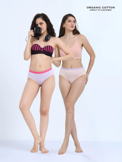 Orchid Petal and Dogwood Pink Organic Cotton Hipster Panty Outer Waistband for Women - Pack of 2