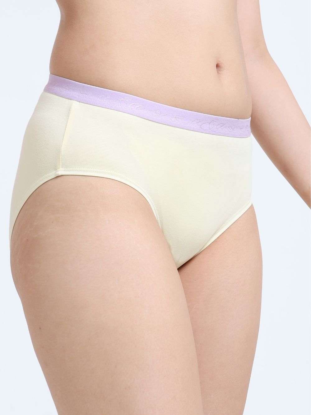 Pink and Baby Yellow Organic Cotton Hipster Panty Outer Waistband for Women - Pack of 2