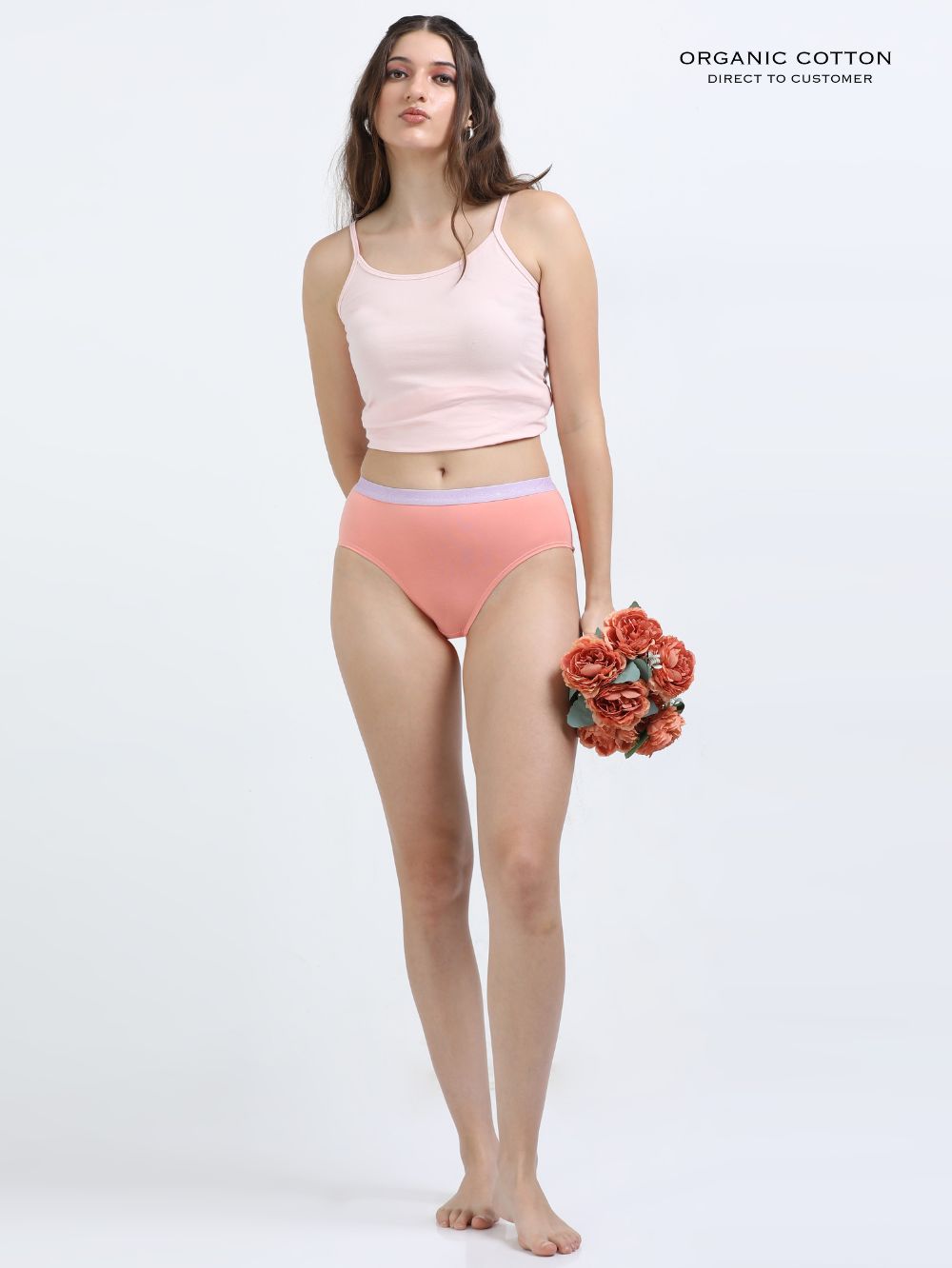 Sky Light and Peach Amber Organic Cotton Hipster Panty Outer Waistband for Women - Pack of 2