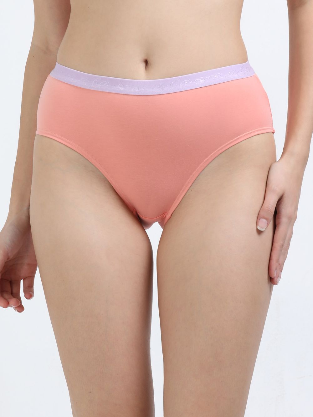Sky Light and Peach Amber Organic Cotton Hipster Panty Outer Waistband for Women - Pack of 2