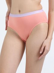 Sky Light and Peach Amber Organic Cotton Hipster Panty Outer Waistband for Women - Pack of 2