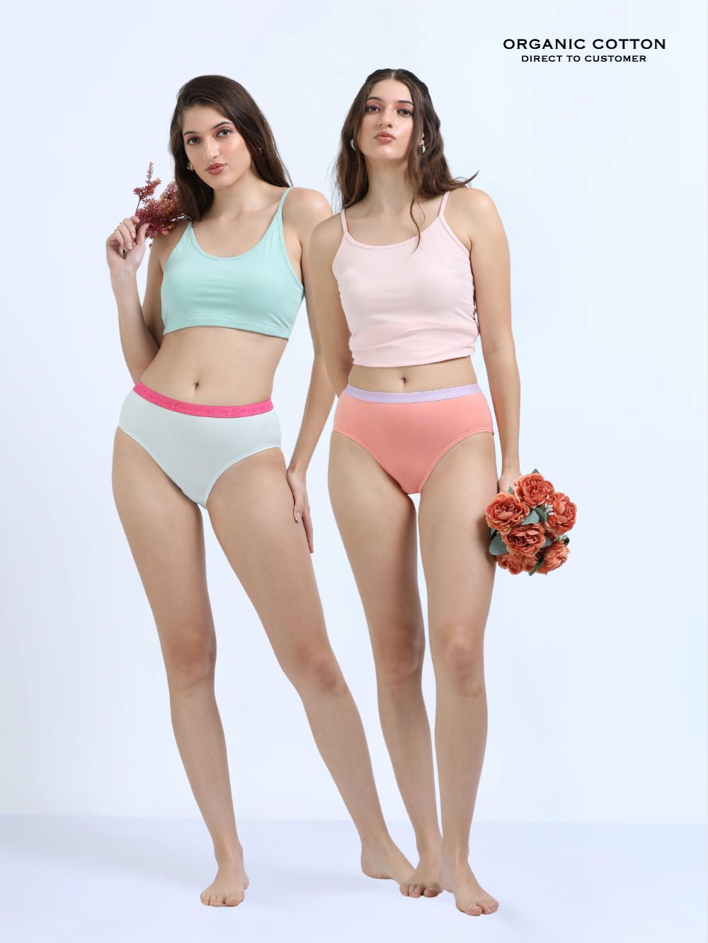 Sky Light and Peach Amber Organic Cotton Hipster Panty Outer Waistband for Women - Pack of 2